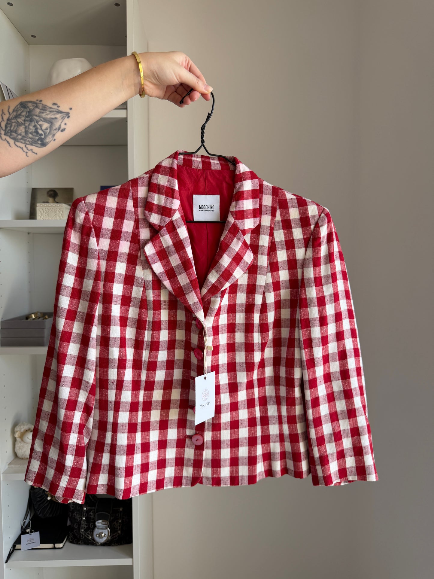 Vintage Moschino gingham red blazer 1990s