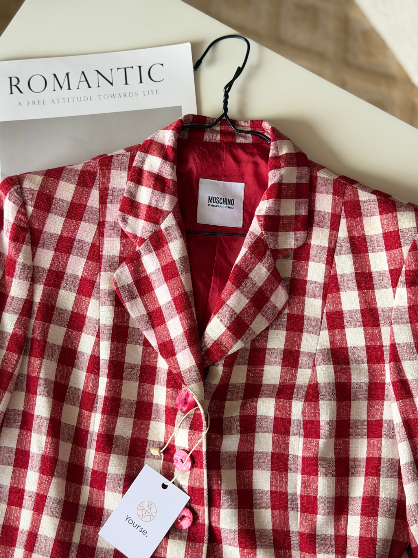 Vintage Moschino gingham red blazer 1990s