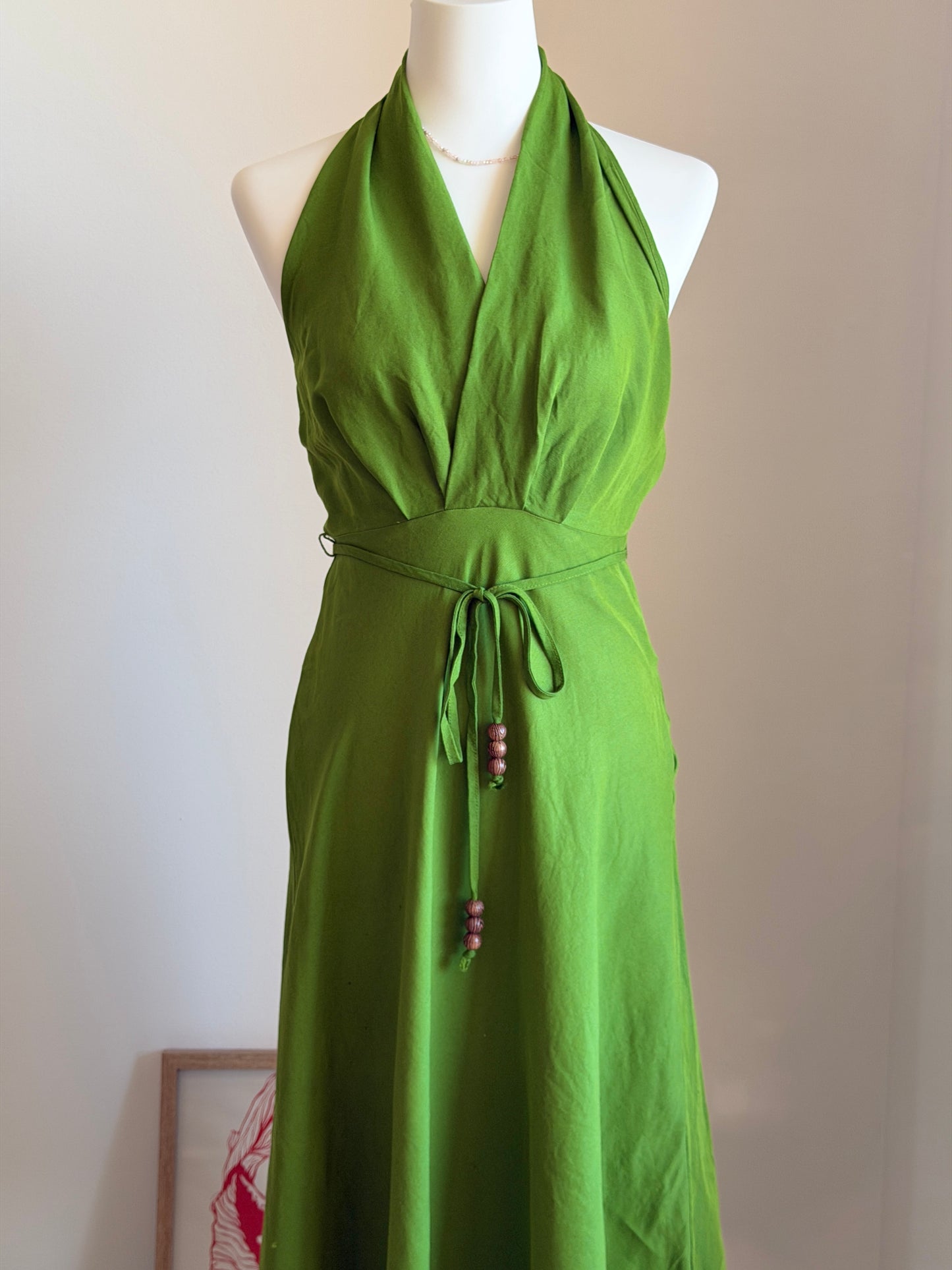 Vibrant green halter-neck linen dress