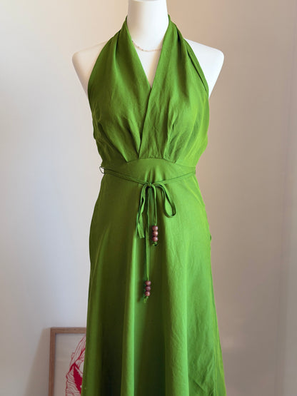Vibrant green halter-neck linen dress
