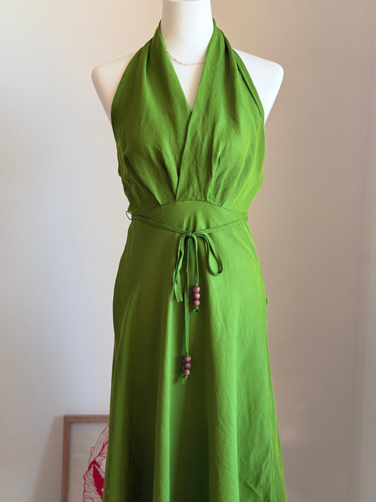 Vibrant green halter-neck linen dress