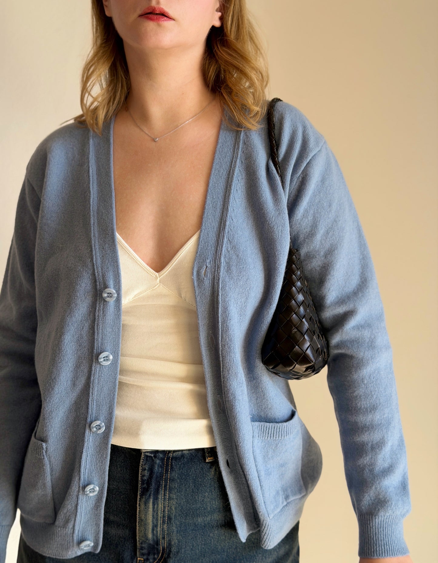 Wool blue cardigan from Woolovers
