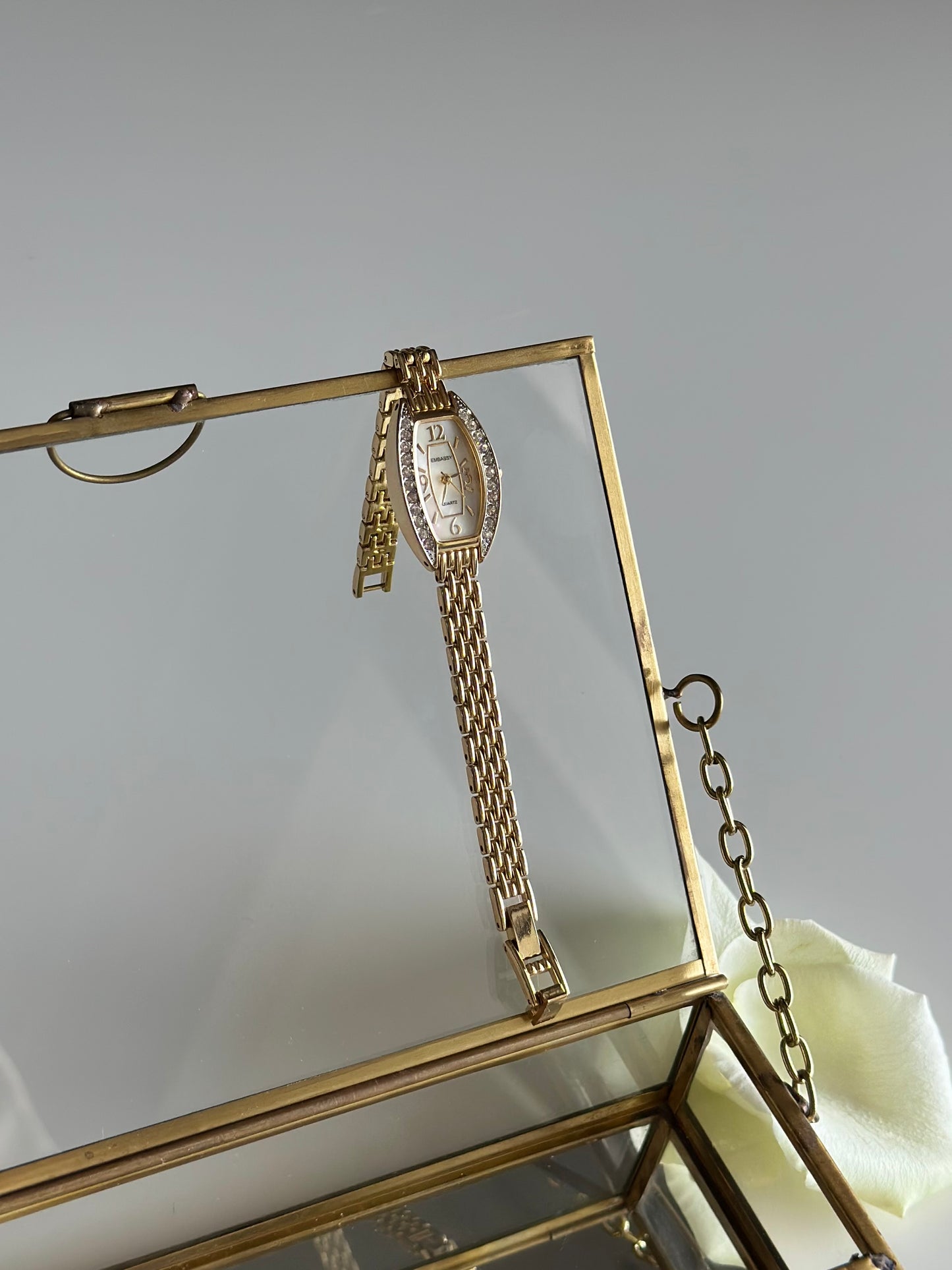Beautiful gold-tone Embassy watch with crystals