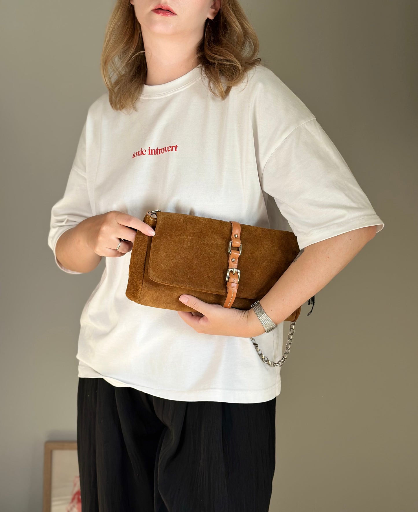 Beautiful caramel suede shoulder bag