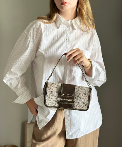 Vintage beige/brown monogram baguette bag Guess