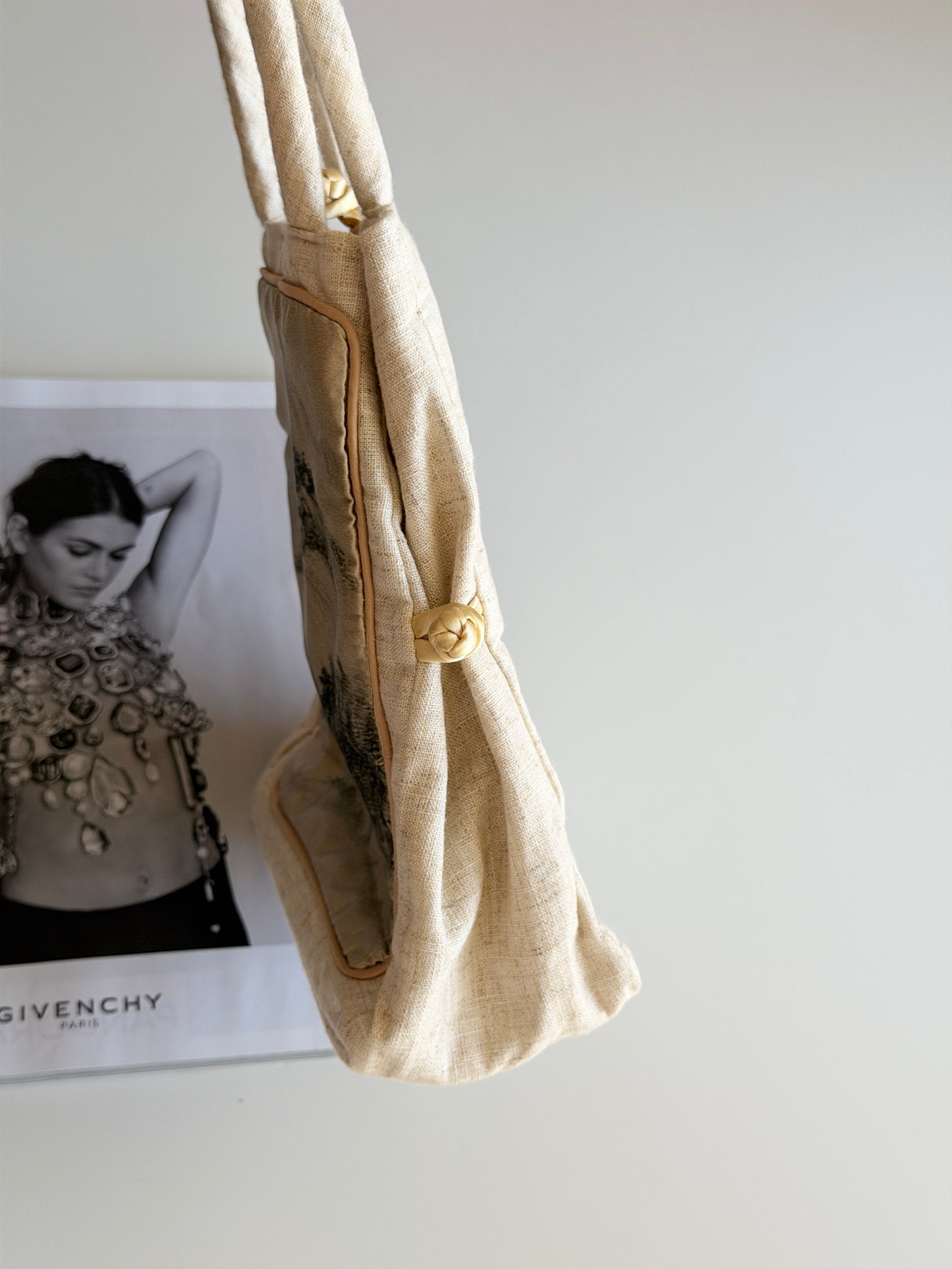 Vintage linen/silk mini tote bag
