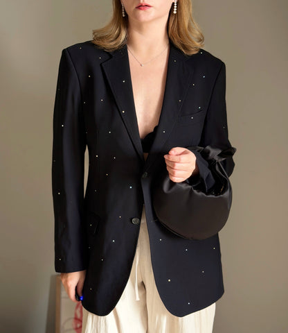 Refined vintage blazer with sparkling rhinestones