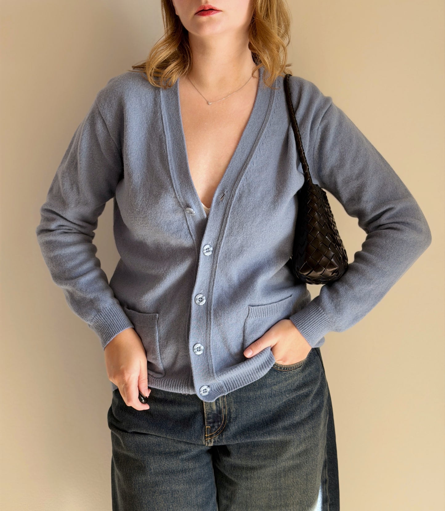 Wool blue cardigan from Woolovers