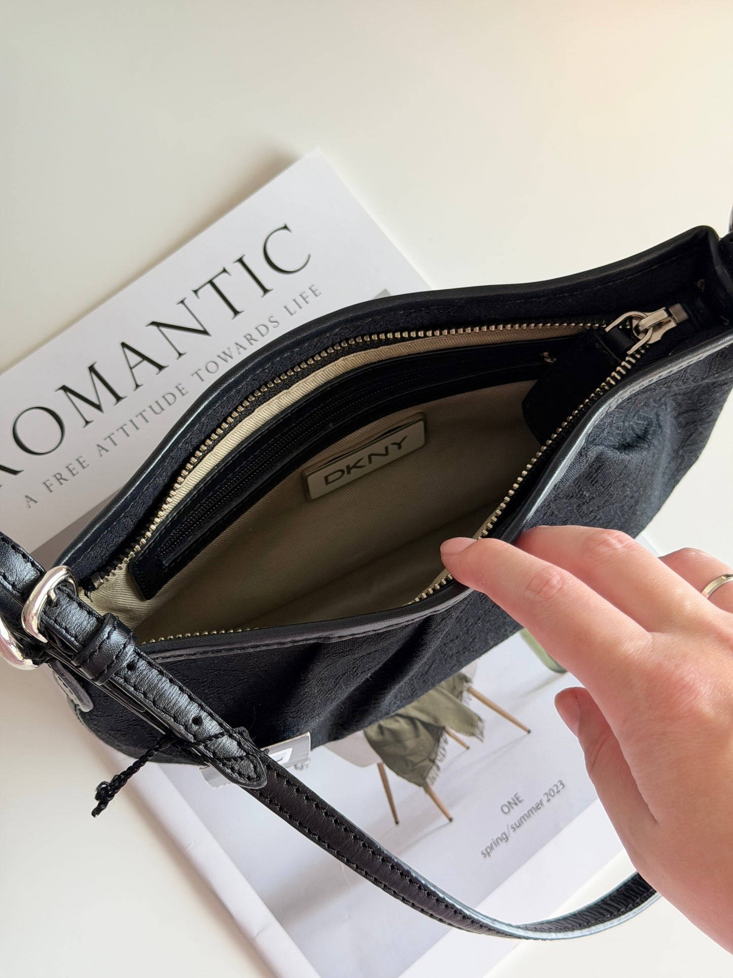 Authentic vintage DKNY black baguette bag