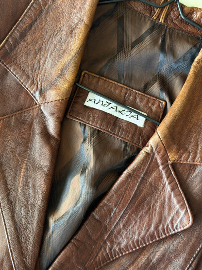 Vintage distressed leather jacket in rich brown tone