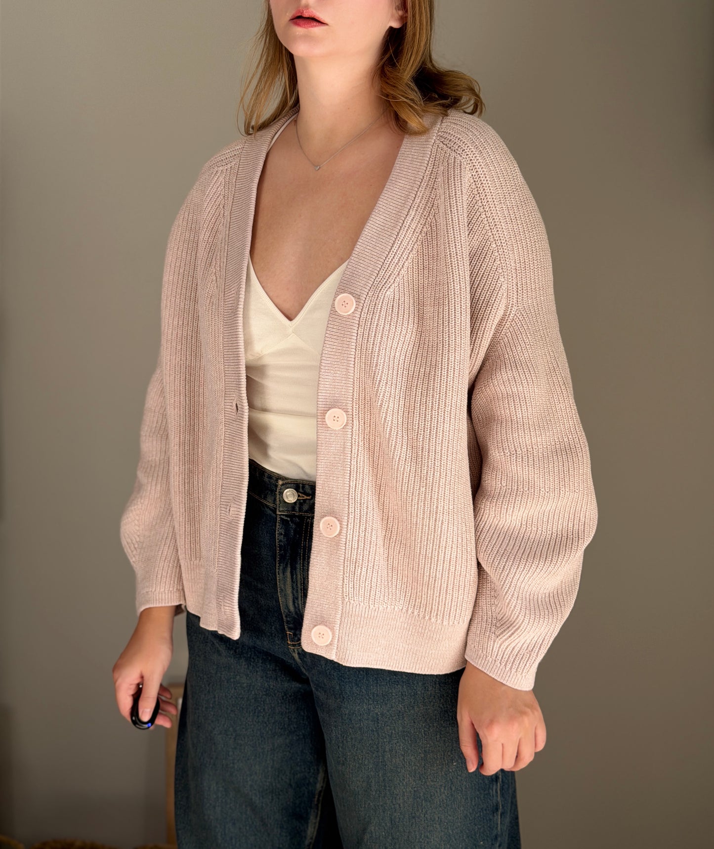 Cozy light pink cardigan from COS