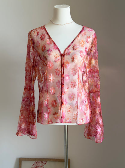 Romantic vintage sheer mesh blouse