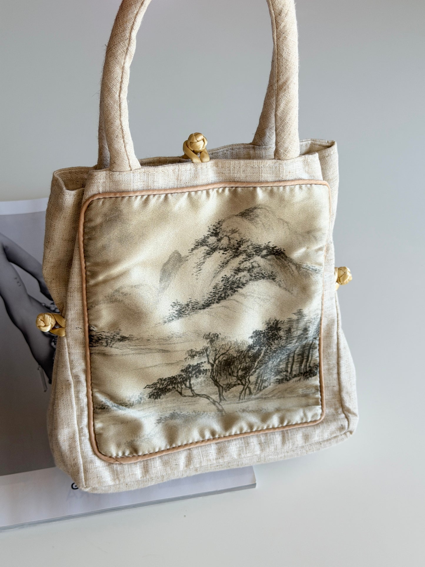Vintage linen/silk mini tote bag