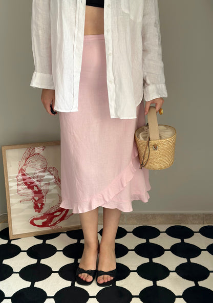 Charming midi pink skirt with ruffles