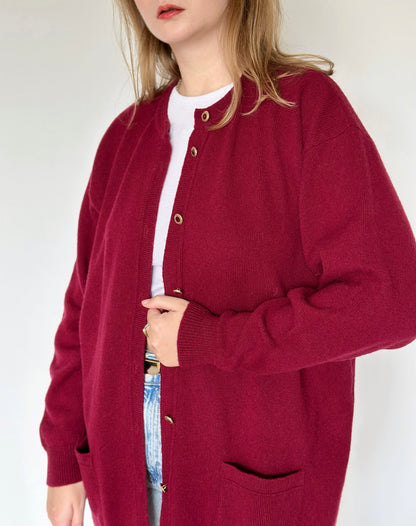 Amazing vintage burgundy 100% lambswool cardigan