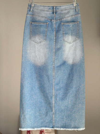 Denim maxi skirt with slit