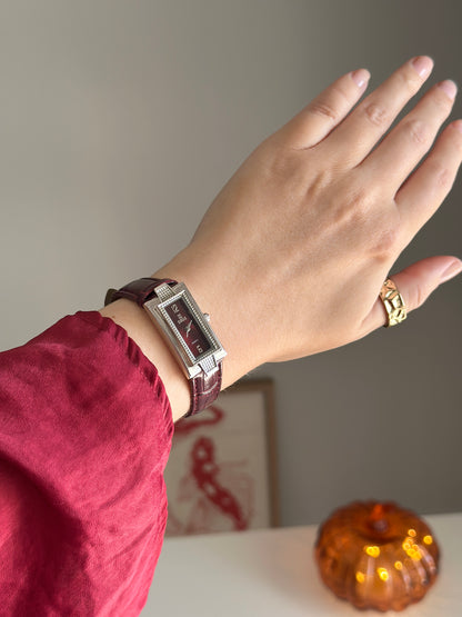 Classic watch with burgundy leather strap