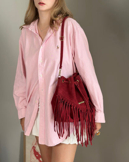 Dark red vintage suede bucket bag