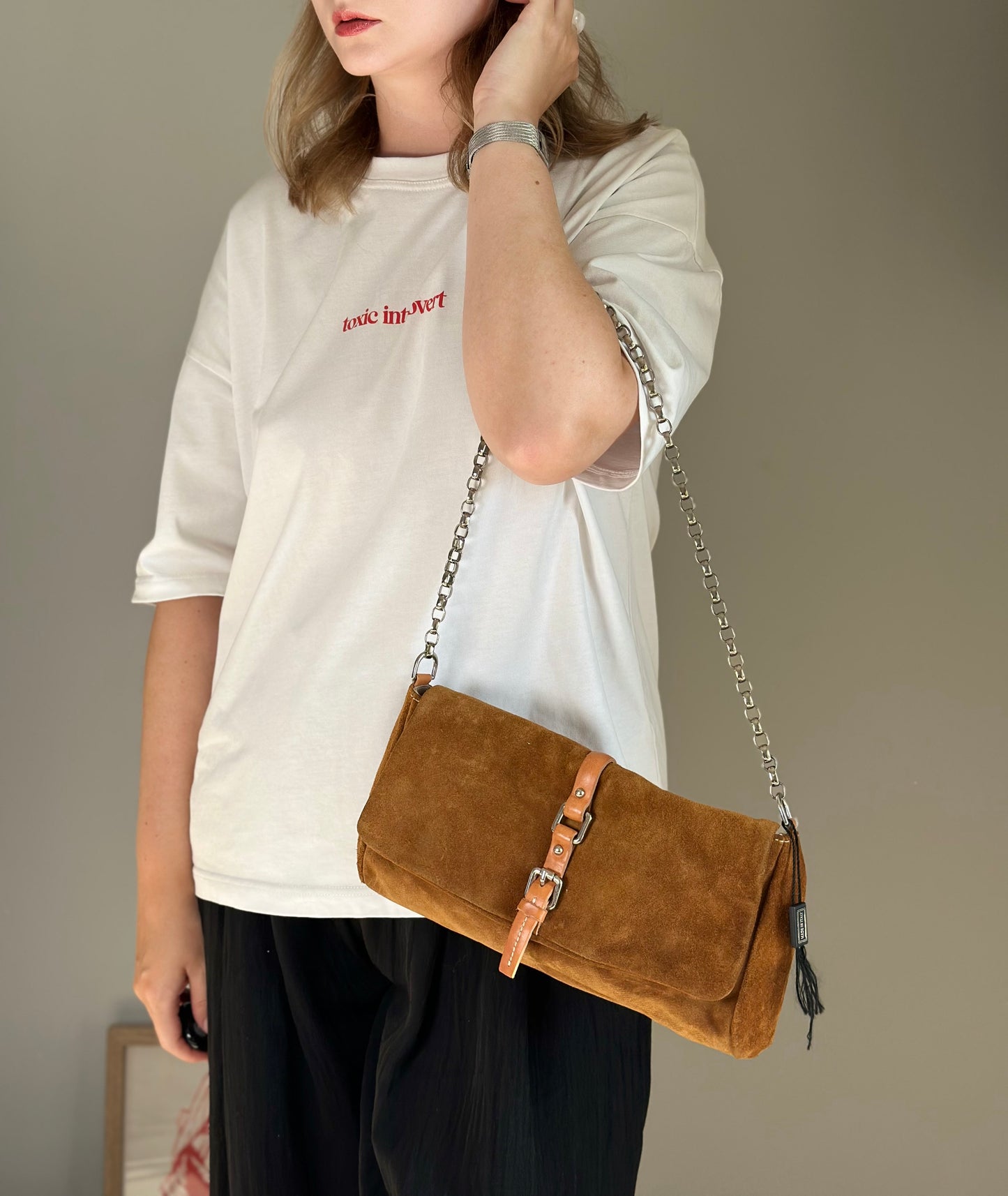 Beautiful caramel suede shoulder bag