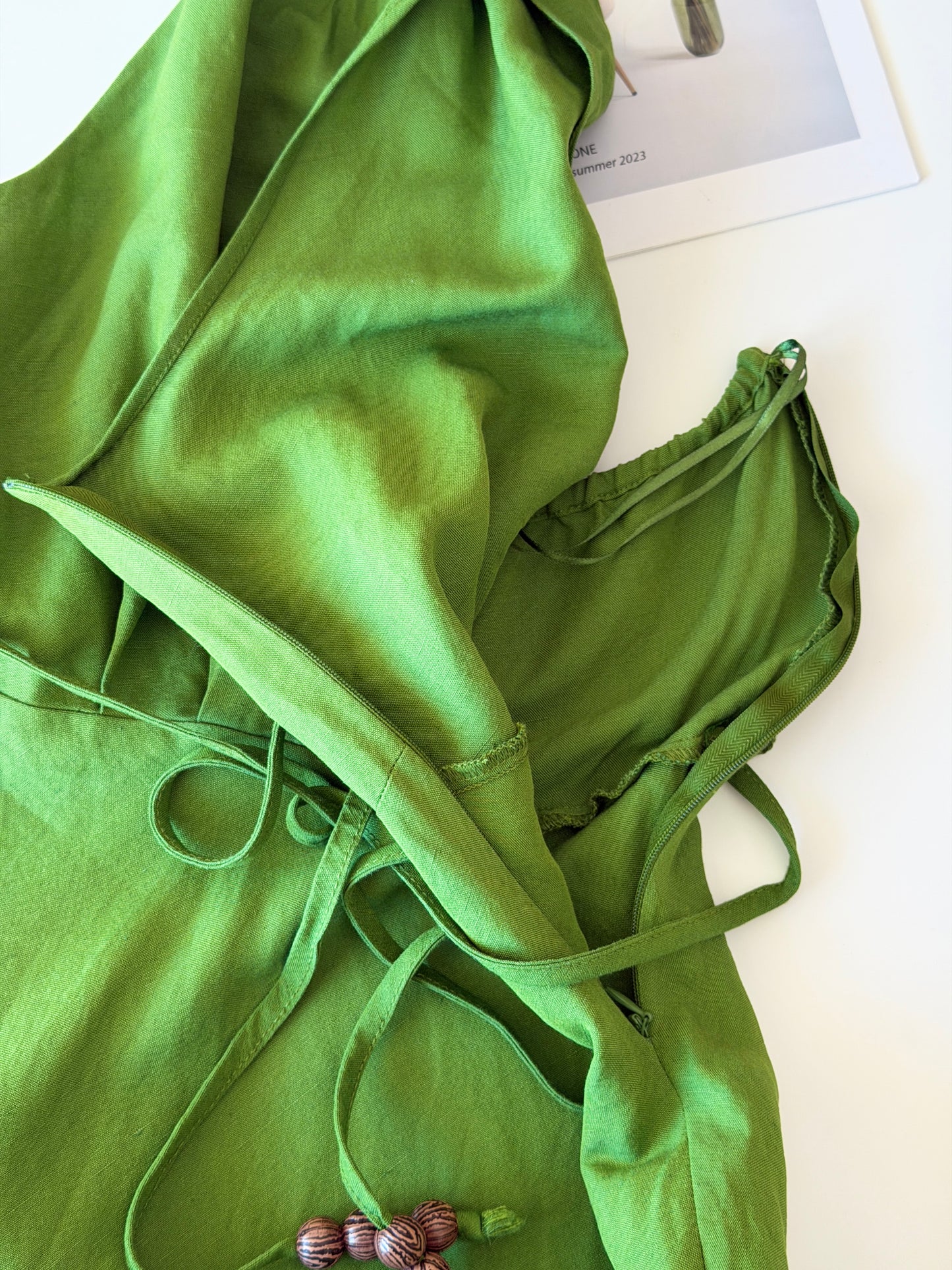 Vibrant green halter-neck linen dress
