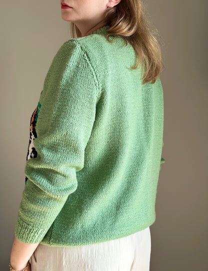 Amazing vintage green knit sweater with tiger
