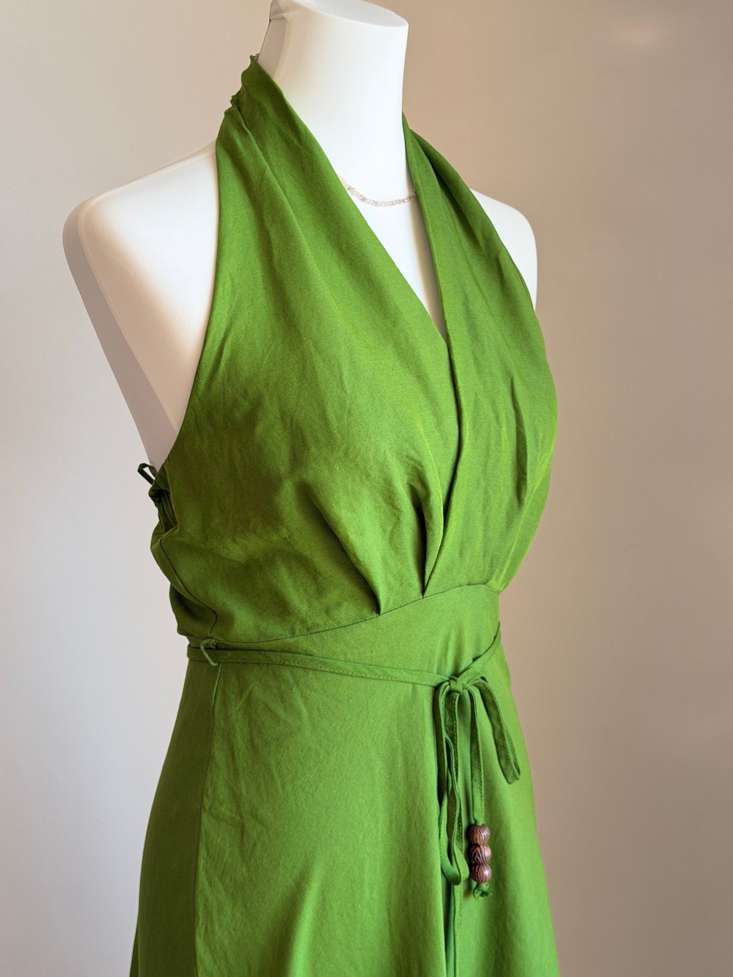 Vibrant green halter-neck linen dress