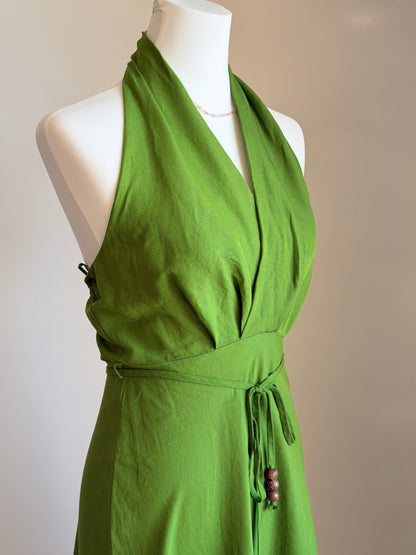 Vibrant green halter-neck linen dress