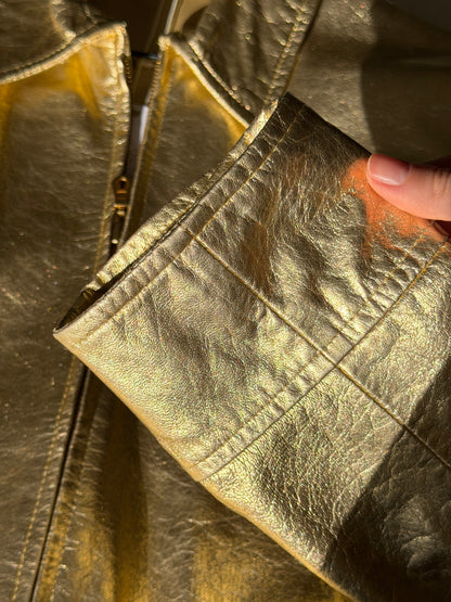 Vintage real leather metallic gold jacket