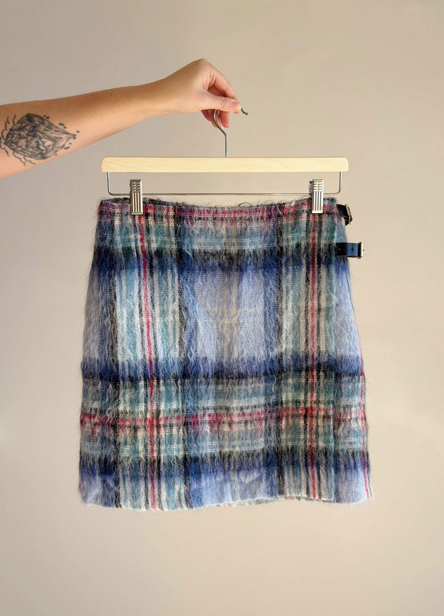 Stylish vintage mini wrap mohair skirt