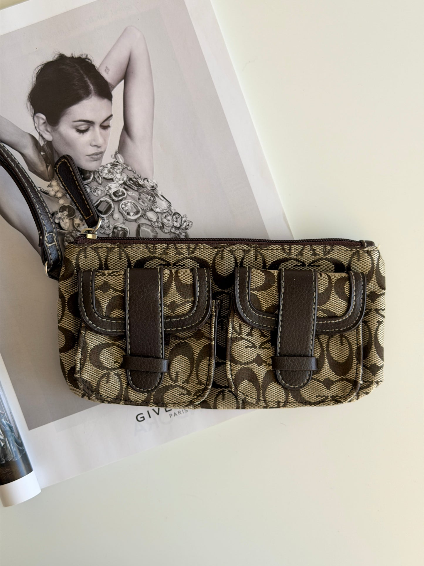 Vintage brown monogram wristlet (Coach style)