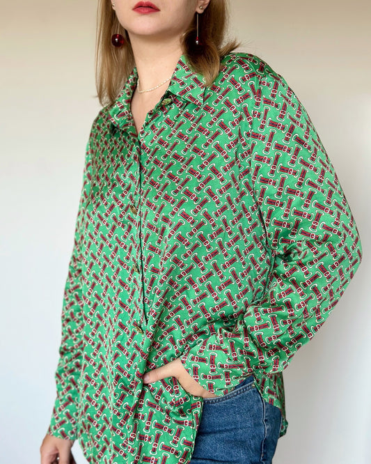 Elegant green printed blouse by Caroline Biss