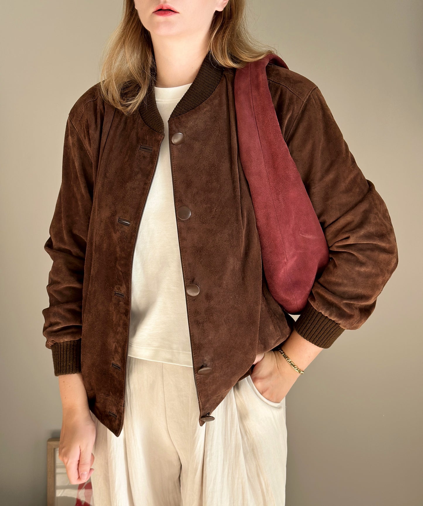 Vintage brown suede bomber jacket