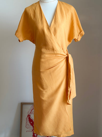 Orange linen blend wrap dress
