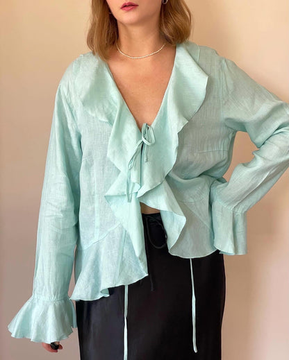 Beautiful vintage linen blouse Marc Aurel with ruffles