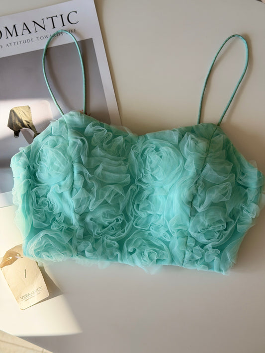Turquoise bustier top with roses