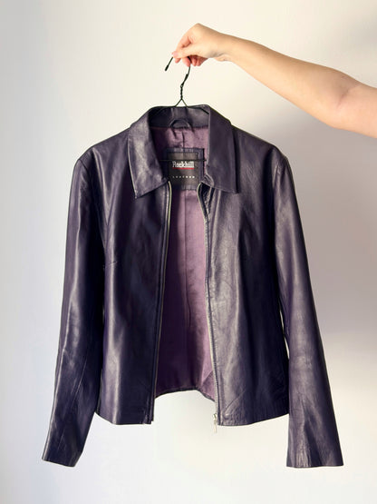 Vintage leather jacket in a deep plum tone