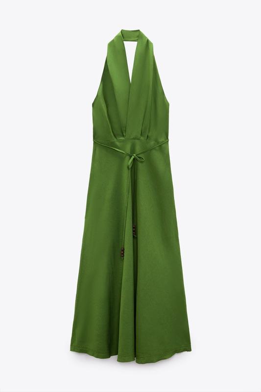 Vibrant green halter-neck linen dress