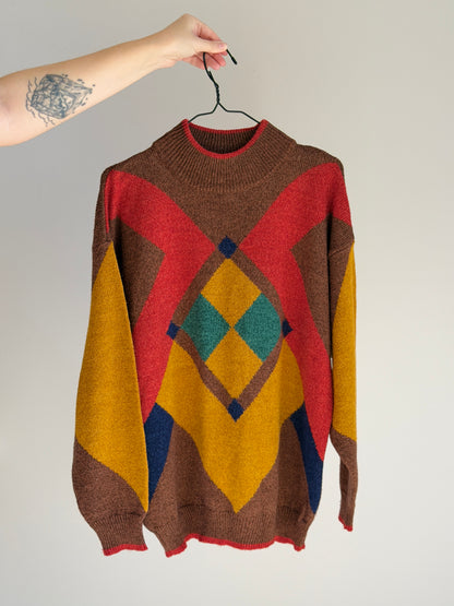 Vintage sweater in a vibrant argyle pattern