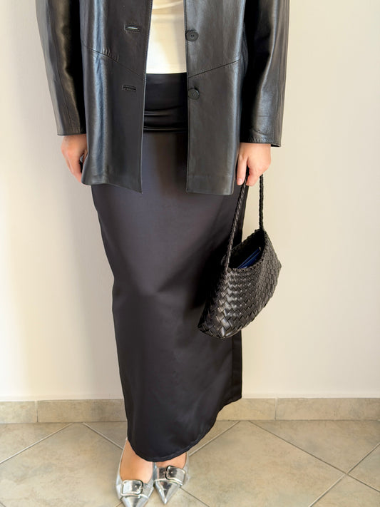 Black maxi satin skirt