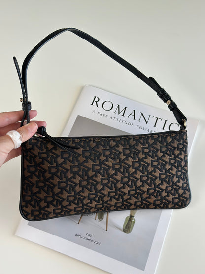 Stylish vintage DKNY baguette bag in bronze and black