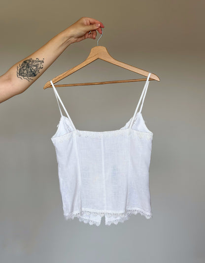 Сute vintage strappy linen top with embroidery