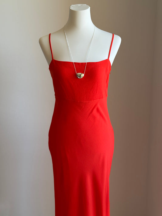 Minimal orange red slip long dress