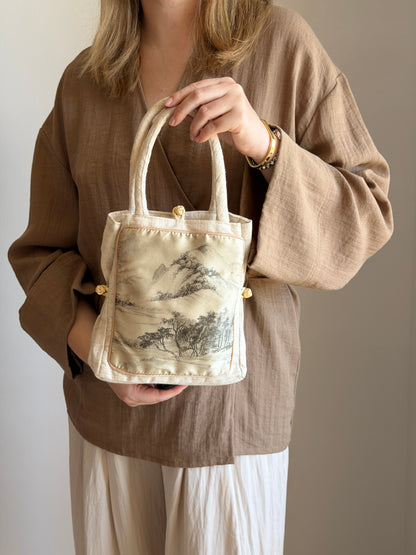 Vintage linen/silk mini tote bag