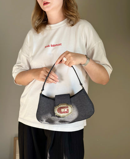Stunning denim shoulder bag Guess with rhinestones Y2K