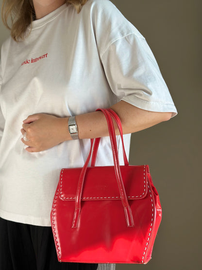 Vintage red patent leather handbag Pollini