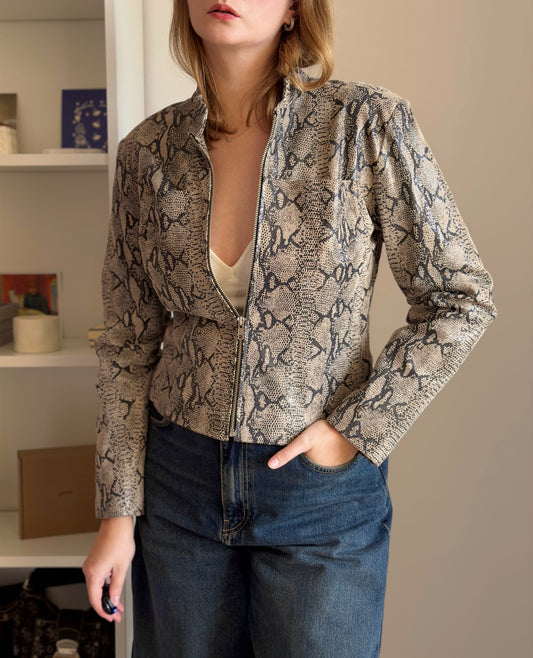 Vintage snake print leather jacket
