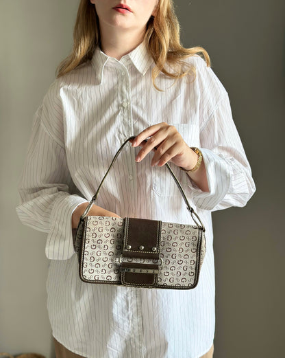 Vintage beige/brown monogram baguette bag Guess