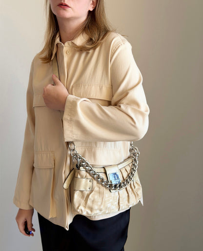 Vintage Guess bag in beige monogram with bold chain
