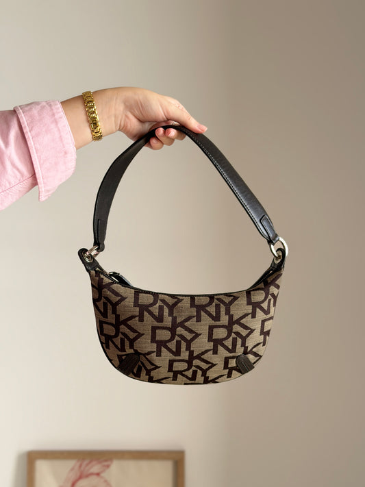 Classic vintage DKNY shoulder bag in beige/grey canvas