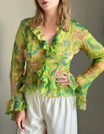 Vintage Y2K romantic blouse in semi-sheer fabric